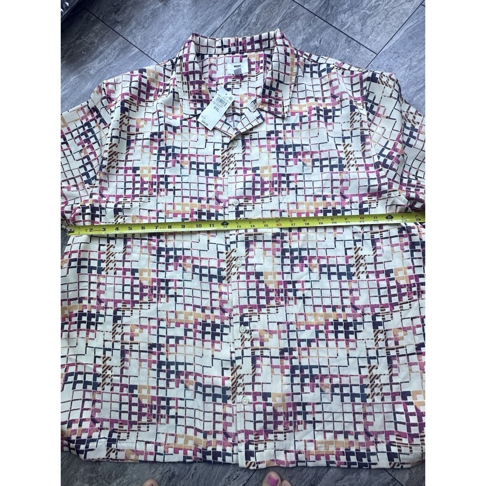 Mode of One Men's XXL Shirt Squared Up Relaxed Geo-Print Button-Down Shiny Twill - Picture 4 of 8